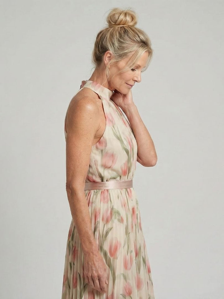 Aurelle | Halterneck Blomster Midi Kjole